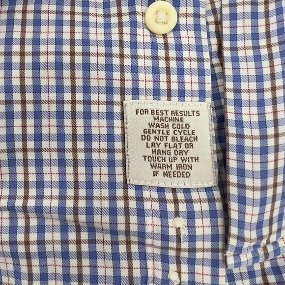 Peter Millar Mens Button-Down Shirt Small Blue Brown Checkered Long Sleeve 100% - Picture 6 of 8